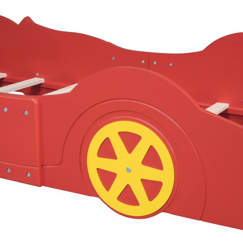 Twin Size Race Car Bed with Wheels and Rails, Fun Design for Kids' Rooms
