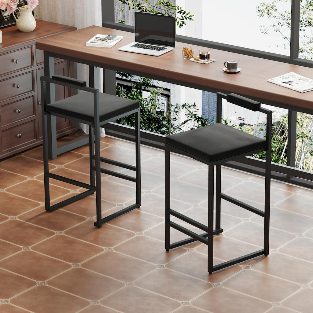 Set of 2 Modern Velvet Bar Stools with Back Support & Footrest, Counter Height Dining Chairs for Kitchen