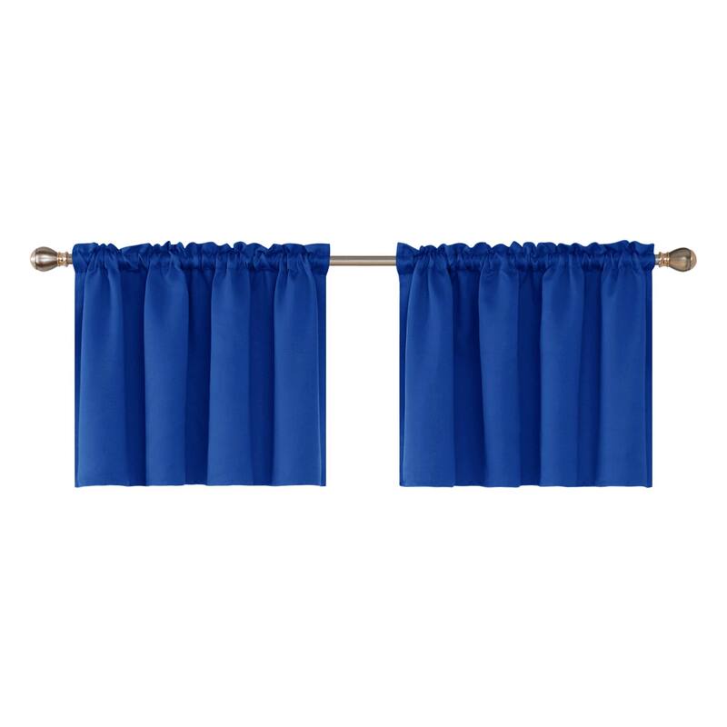 Rod Pocket Solid Window Valance for Kitchen (2 Panels) - 42 x 24 Inch - Royal Blue