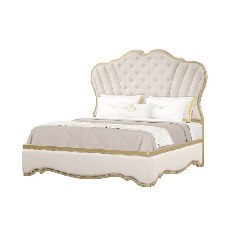Athena Ivory and Gold Scalloped Bed