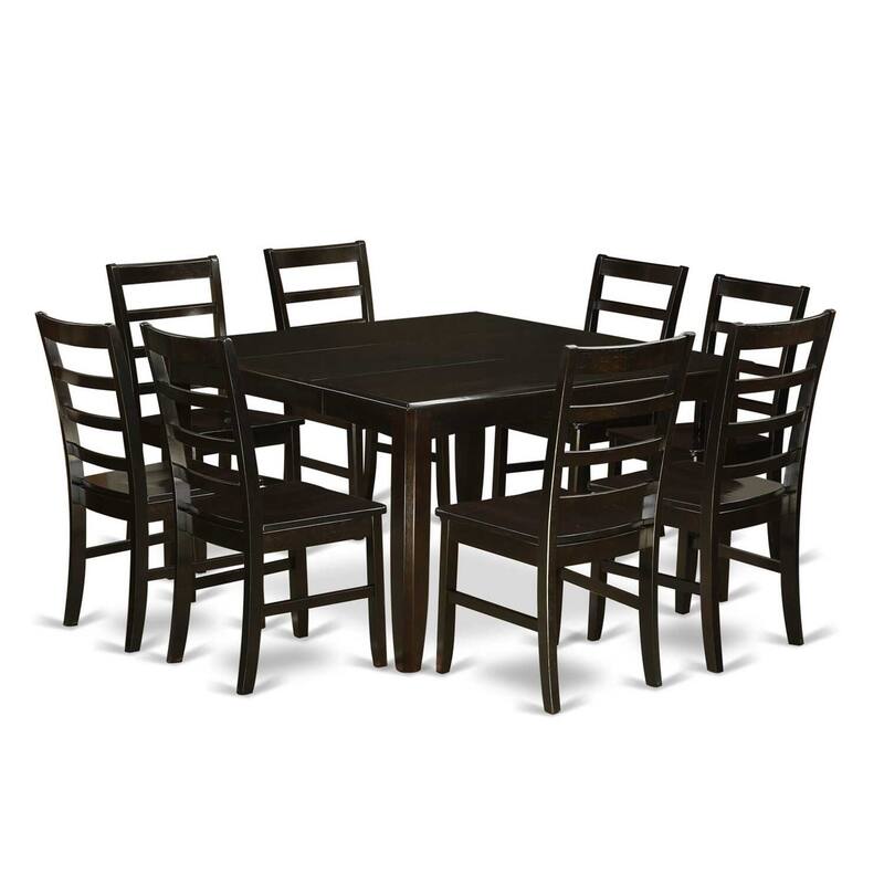 HomeStock 9-Piece Square Cappuccino Finish Solid Wood Top Dining Table with 8-Chairs