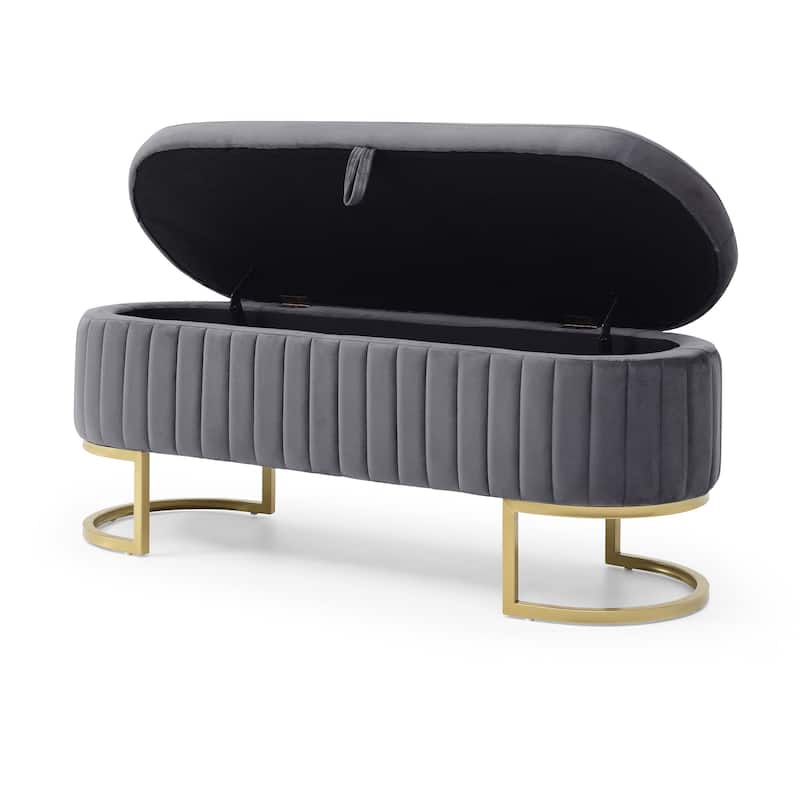 Storage Bench Bedroom Bench,Velvet Oval Upholstered End of Bed Bench with Golden Metal Legs,50" Storage Ottoman Bench