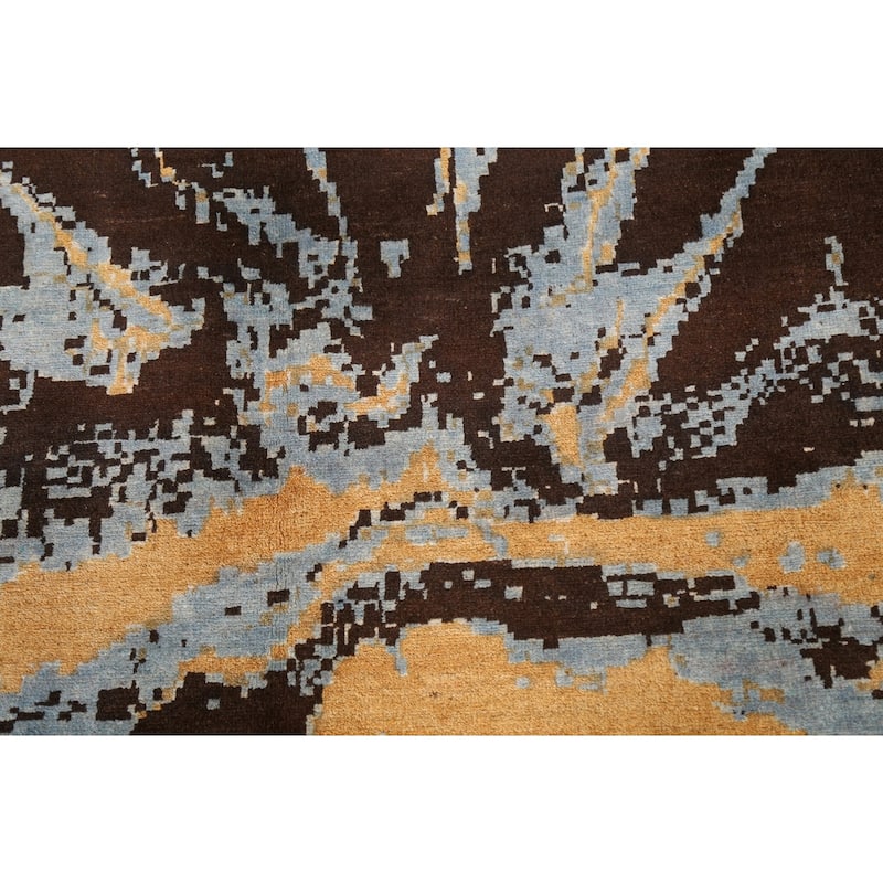 Contemporary Abstract Vegetable Dye Area Rug Hand-knotted Wool Carpet - 6'9" x 9'8"