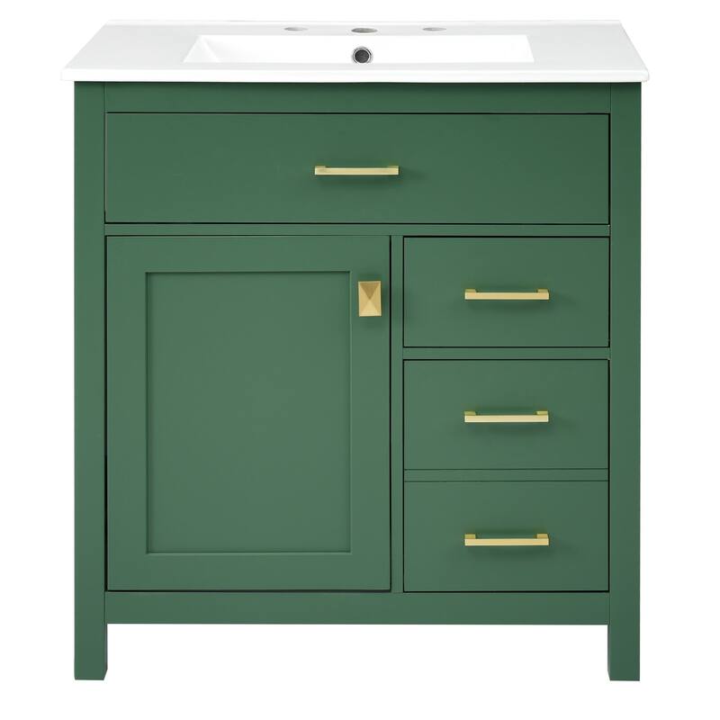 30 in. W x 18 in. D x 34 in. H Single Sink Freestanding Bath Vanity with White Ceramic Top