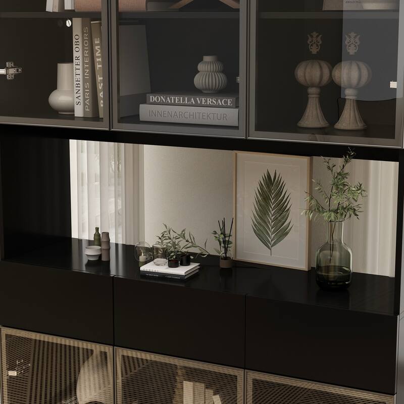 Tall Modular Display Storage Cabinet Bookcase w/Light Home Office