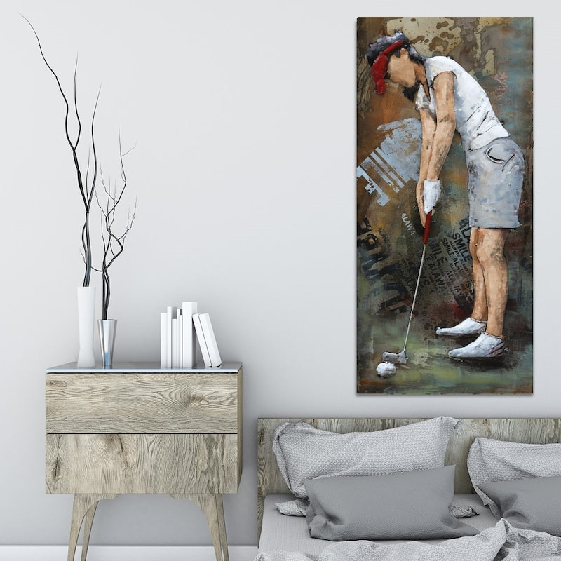 Female Golfer Golfing 3D Wall Art Painting On Metal Canvas