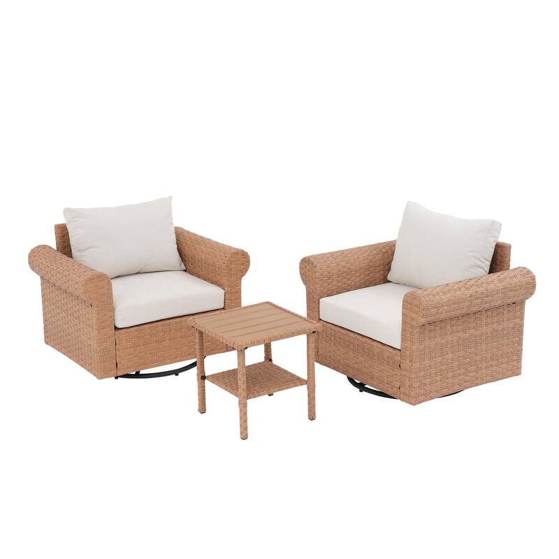 Outdoor 3-Pieces Swivel PE Rattan Patio Conversation Set