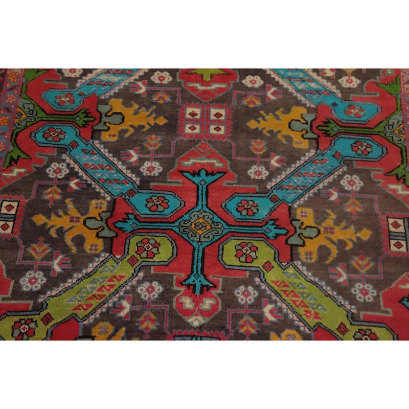 Hand Knotted Oriental 100% Wool Carpet Traditional Geometric Brown Meshkin Runner Rug - 9' 8'' X 4' 5''