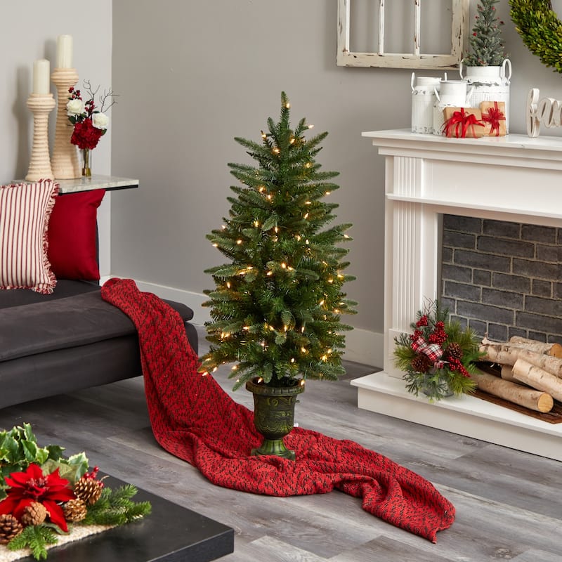 4' Pre-Lit Artificial Christmas Tree with Urn, Clear Lights - 4 Foot