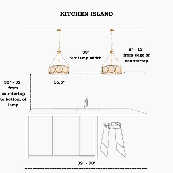 dimension image slide 0 of 2, Modern Farmhouse 3-Light Antiqued Gold Drum Chandelier Glass Pendant Lights for Dining Room - 16.5" D x 19.5" H