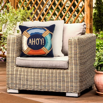 Liora Manne Frontporch Ahoy Indoor/Outdoor Pillow Navy 18" x 18"