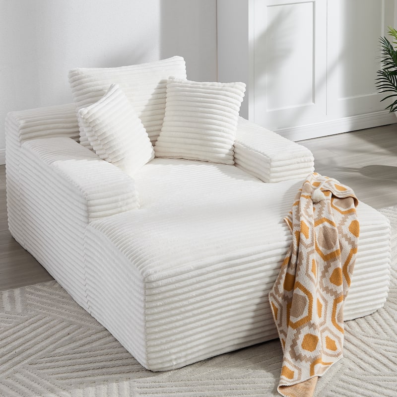 Roomfitters 67" Oversized Chaise Lounge, Corduroy Boneless Sleeper Sofa with 9.9" Wide Armrests - White