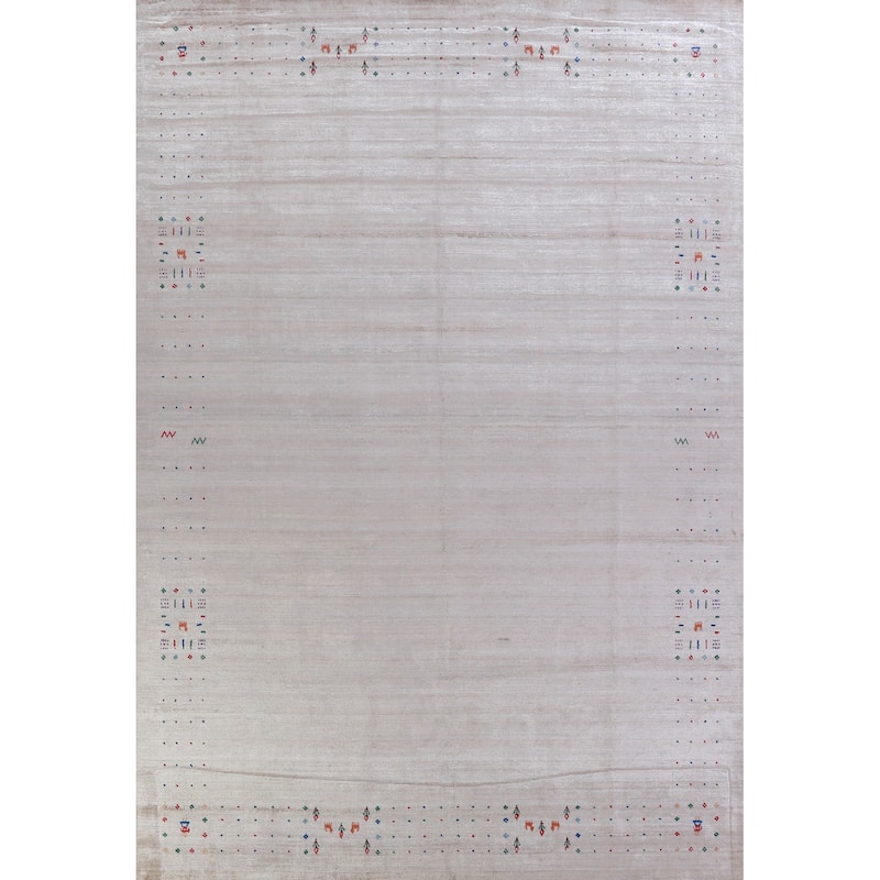 Silver Gray Gabbeh Oriental Area Rug Hand-Knotted Tribal Silk Carpet - 9'3" x 12'4"