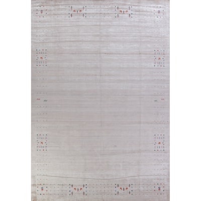 Silver Gray Gabbeh Oriental Area Rug Hand-Knotted Tribal Silk Carpet - 9'3" x 12'4"