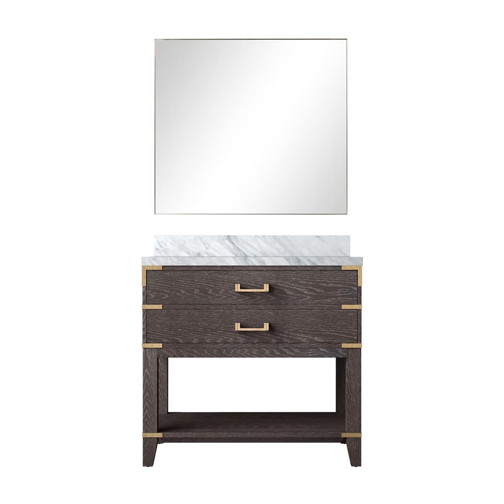 Norwalk Bath Vanity with Carrara Marble Top, Sink and Mirror