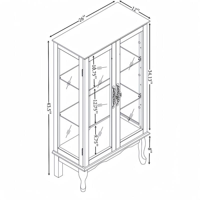 Lighted Display Curio Cabinet with Glass Doors, 3 Shelves, Light Bulb