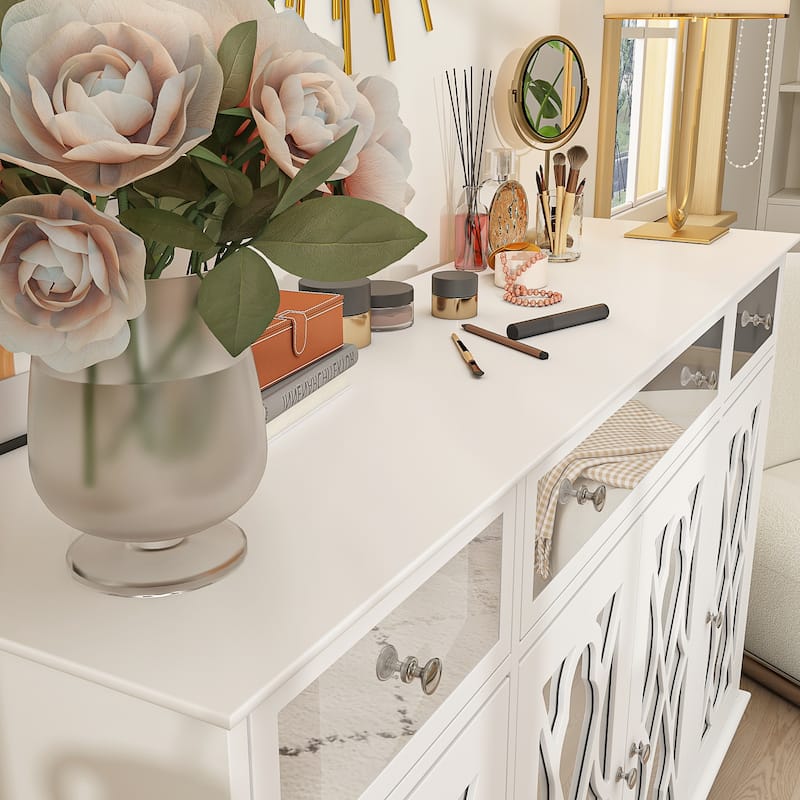 55.1" Accent Storage Cabinet Mirror Sideboard Buffet Cabinet Buffet