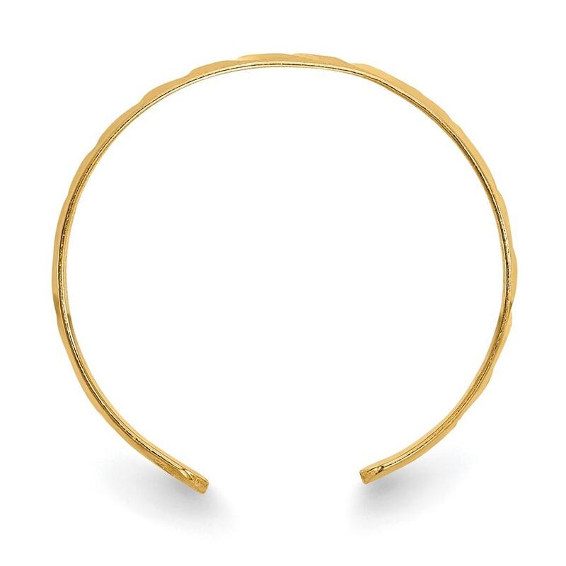 Curata Womens Adjustable Solid 14 karat Yellow Gold Diamond-Cut Toe Ring