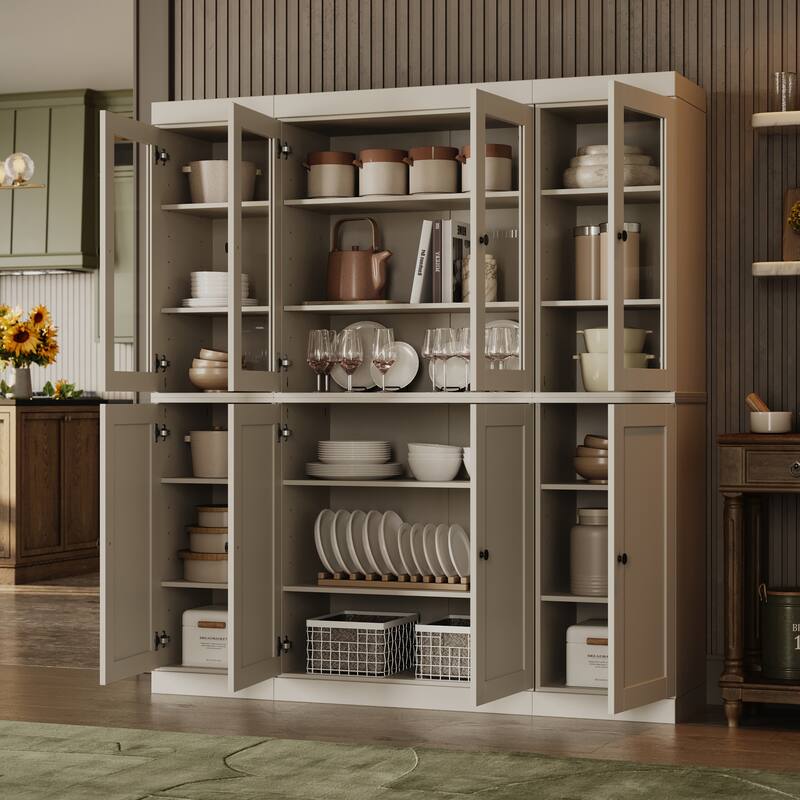 Palace Imports 100% Solid Wood Pantry China Cabinet, Clear Glass & Shaker Doors, Adjustable Shelves, 65" Wide, 71.5" Tall