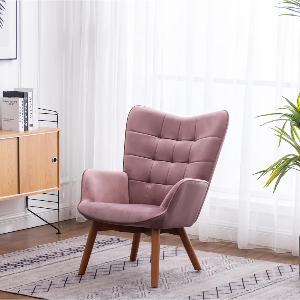 Leisure Chair Ottoman Set Office Chair, Mauve Stylish Velvet Upholstered Reception Chair Vanity Chair with Wooden Frame