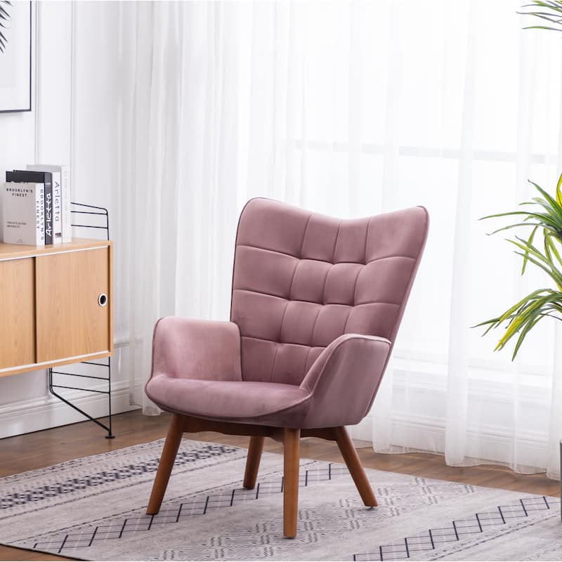 Leisure Chair Ottoman Set Office Chair, Mauve Stylish Velvet Upholstered Reception Chair Vanity Chair with Wooden Frame - Mauve
