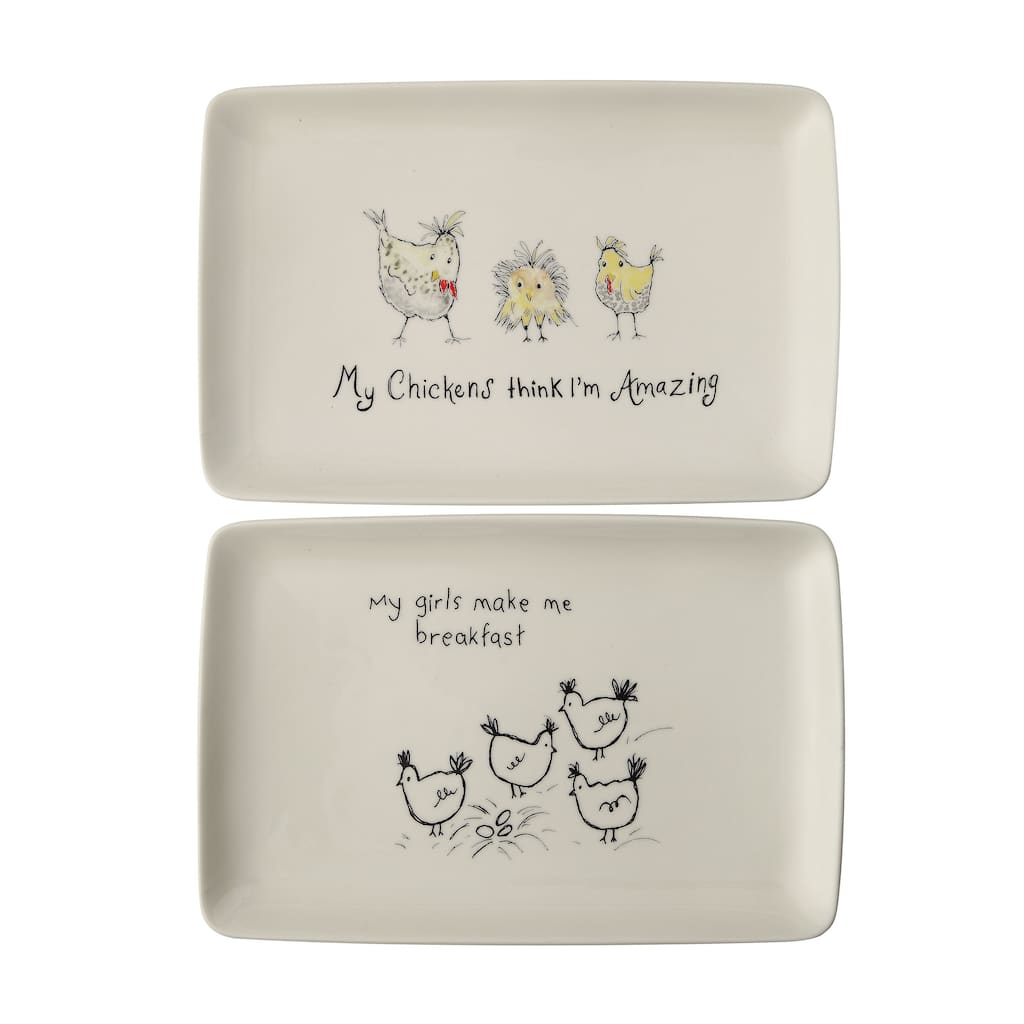 "My Chickens Think I'm Amazing" Rectangle White Stoneware Platter (Set of 2 Designs)