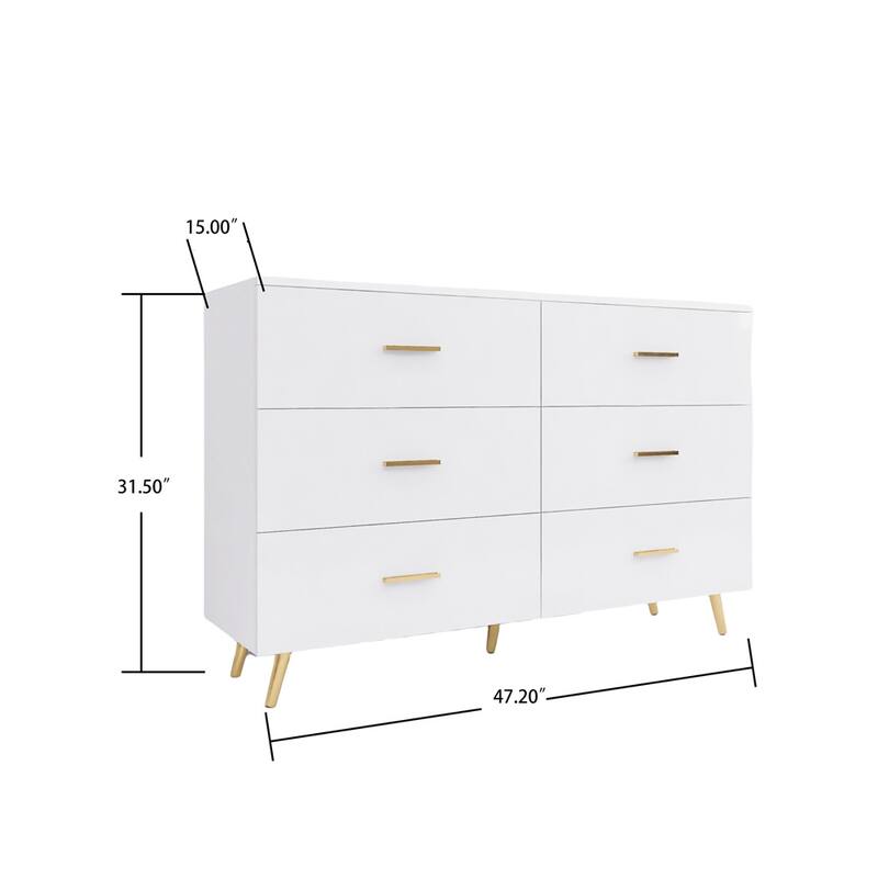 6 Drawers Chest of Drawer with Golden Handle and Golden Steel Legs