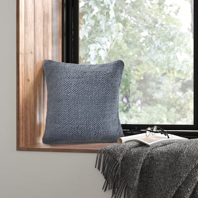 Sevita Frost Blue Woven Cotton and Linen Throw Pillow