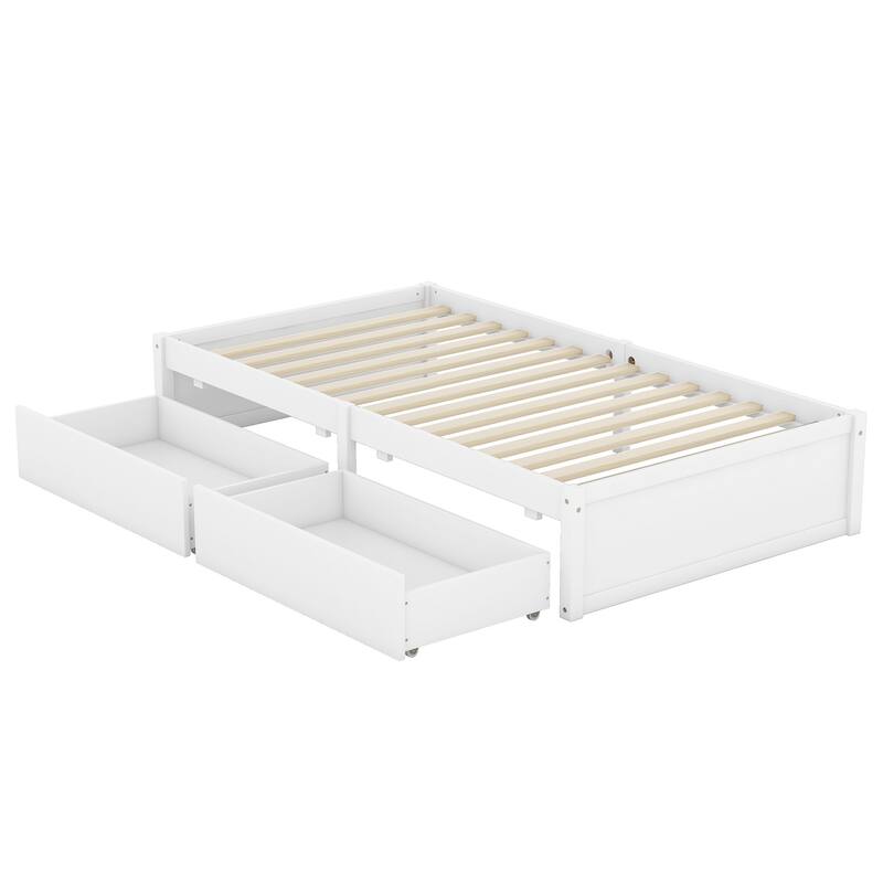 Twin Size Wood Daybed with Fence Guardrails and 2 Drawers