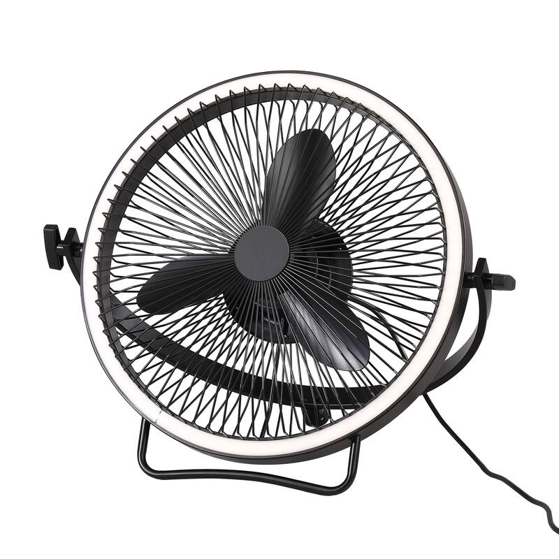 20" Industrial Black 6-Speed Large Portable Fans Floor Fan with Light and Remote