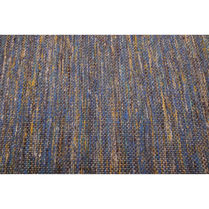ECARPETGALLERY Flat-Weave Nevada Dark Blue Wool Kilim - 7'10 x 9'10