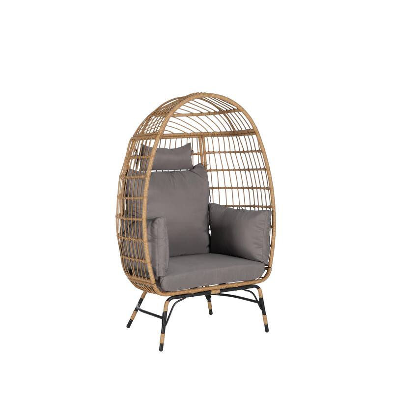 GDFStudio- Serena Oversized Wicker Egg Chair with Cushion and Pillow for Porch, Backyard, or Balcony