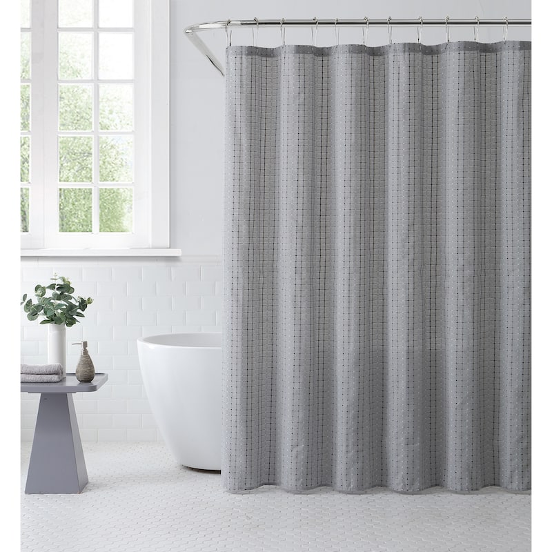 Solid Color Shower Curtain With Stitched Line Design - Grey