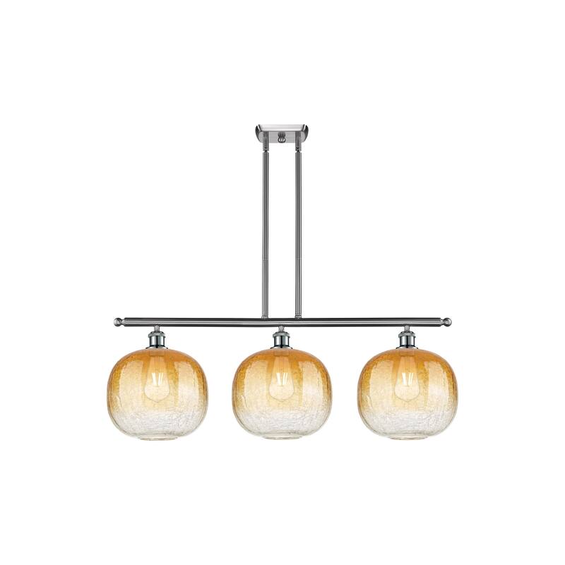 Innovations Lighting Endless Possibilities Ballston - Brookhaven Sphere - 3 Light 37" Stem Hung Island Light - Brushed Satin Nickel/Amber
