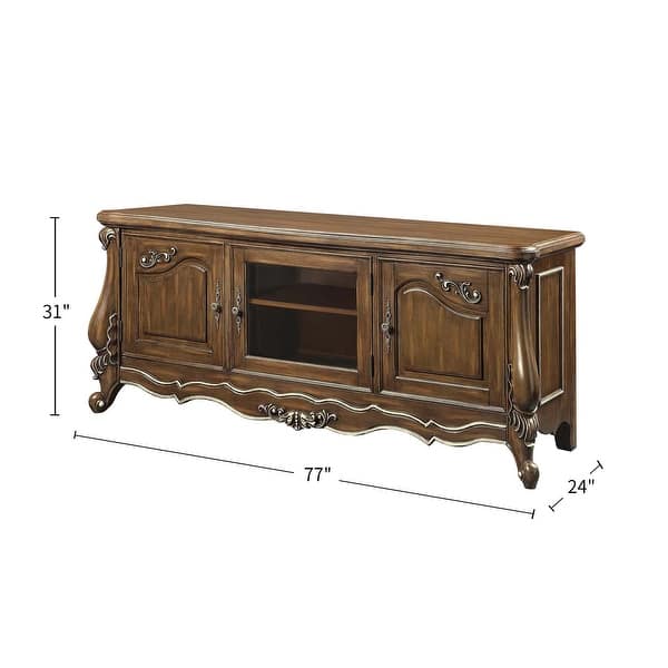 3 Doors Wooden TV Stand with Cabriole Legs in Antique Oak Bed Bath