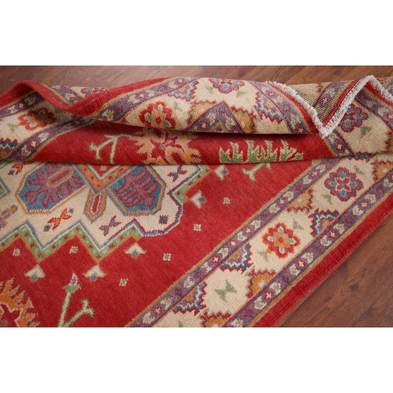 Geometric Kazak Accent Rug Hand-Knotted Traditional Wool Carpet - 3'5" x 5'2"