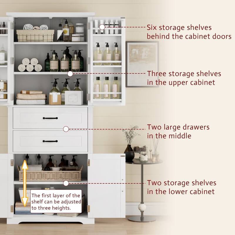 Classic Freestanding Storage Cabinet with Adjustable Shelves and Drawers