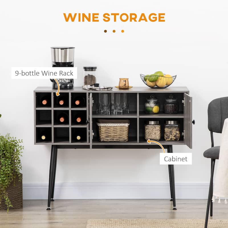 HOMCOM Buffet Cabinet, Sideboard Storage Cabinet with 9-Bottle Wine Rack and Adjustable Shelf for Home Bar, Distressed Grey