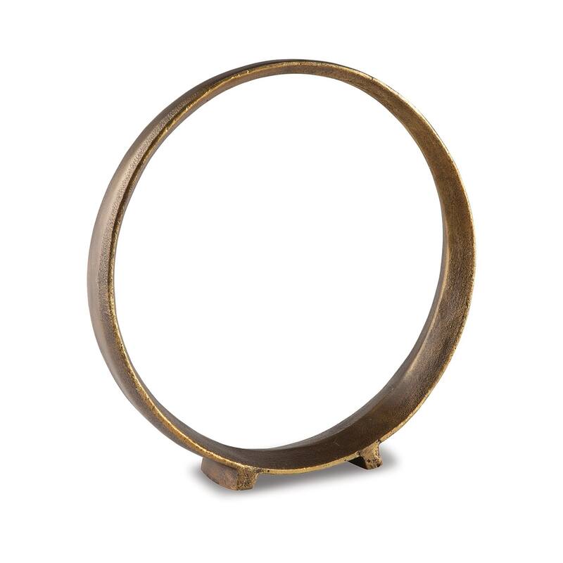 Dalie 15 Inch Sculpture, Set of 2, Round, Antique Brass Tone Cast Aluminium