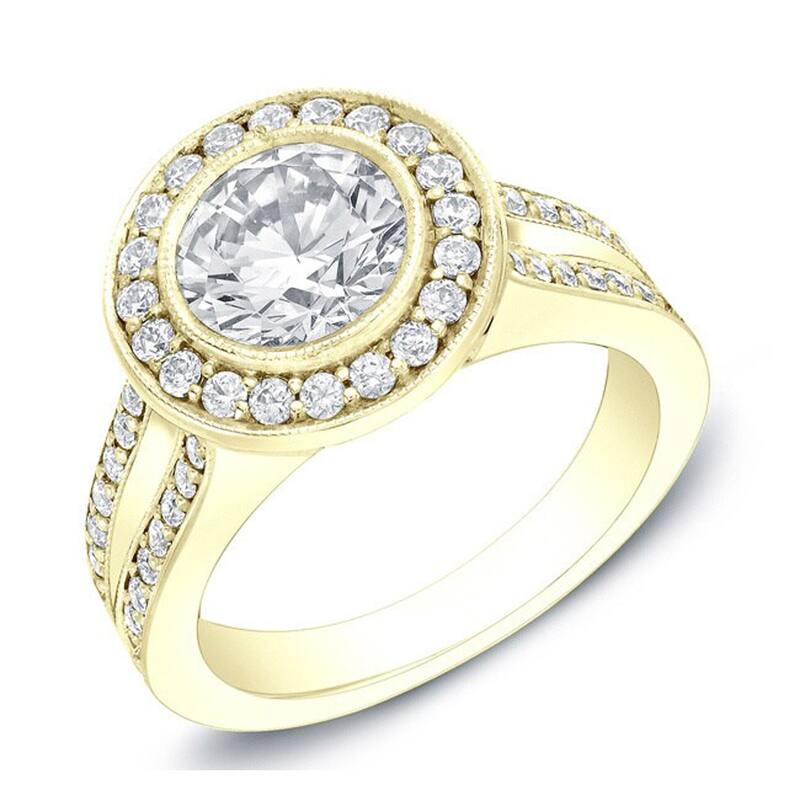 Auriya 14k Gold 2ctw Round Halo Diamond Engagement Ring Certified (H-I, SI1-SI2) - Yellow - 4