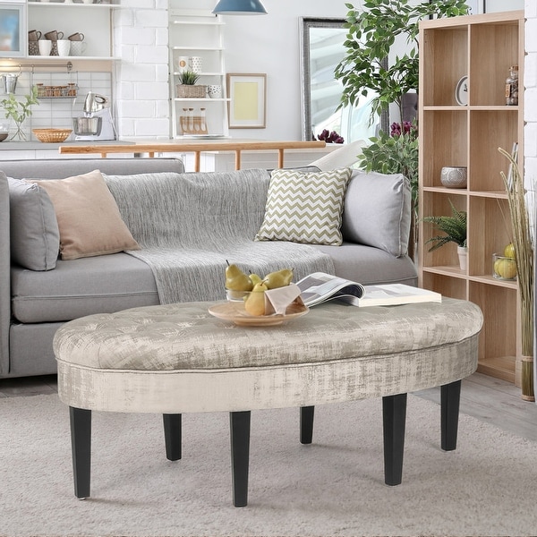 Shop Adeco Tufted Ottoman- Embossed Gray Fabric Coffee ...
