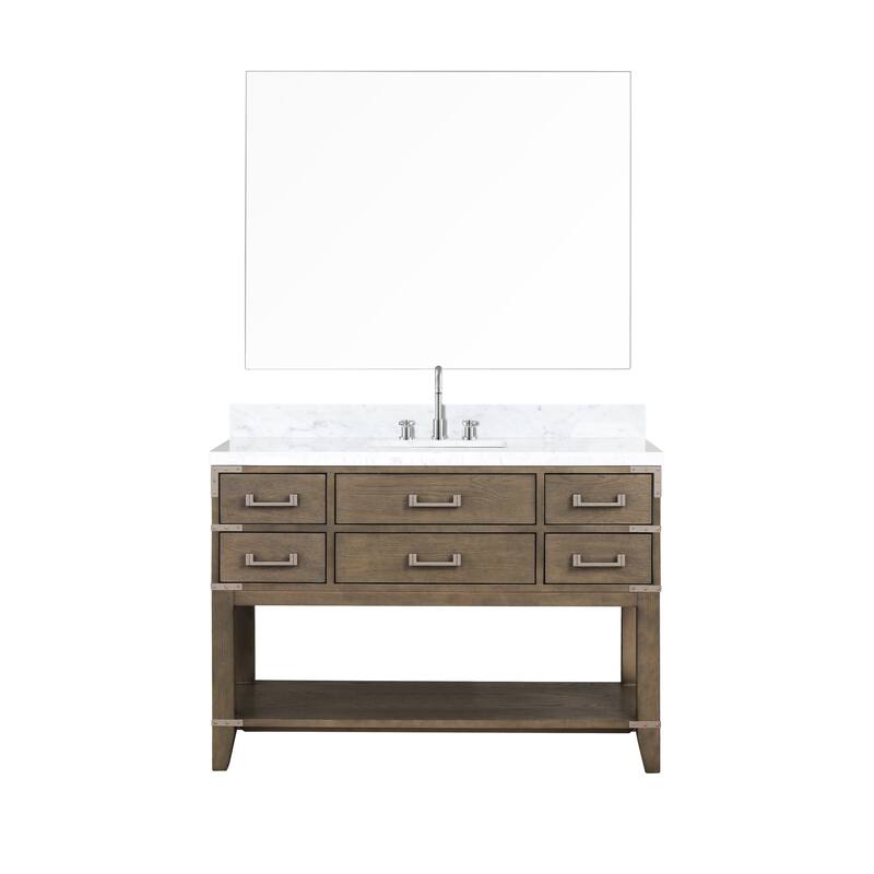 Lexora Norwalk Bath Vanity, Carrara Marble Top, Faucet Set, and Mirror