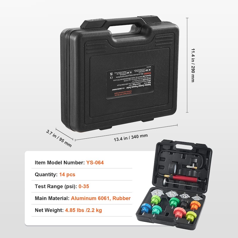 Universal Radiator Pressure Tester Kit, Coolant Pressure Tester Kit with Manual Pump and Color-coded Test Caps