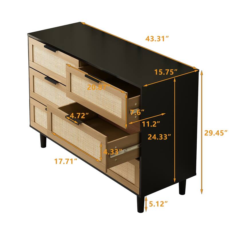 6 Drawer Rattan Dresser Chest with Drawers, Dressers Chest of Drawers