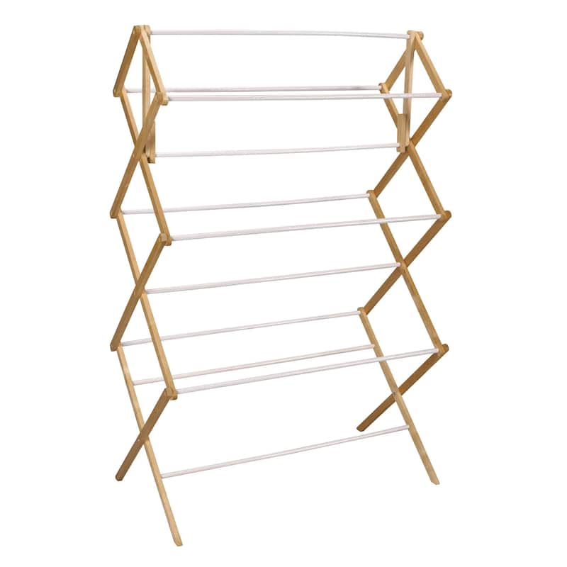Household Essentials Bamboo Folding Clothes Drying Rack with Sturdy Frame, Folds for Storage