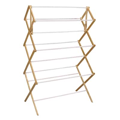 Household Essentials Bamboo Folding Clothes Drying Rack with Sturdy Frame, Folds for Storage