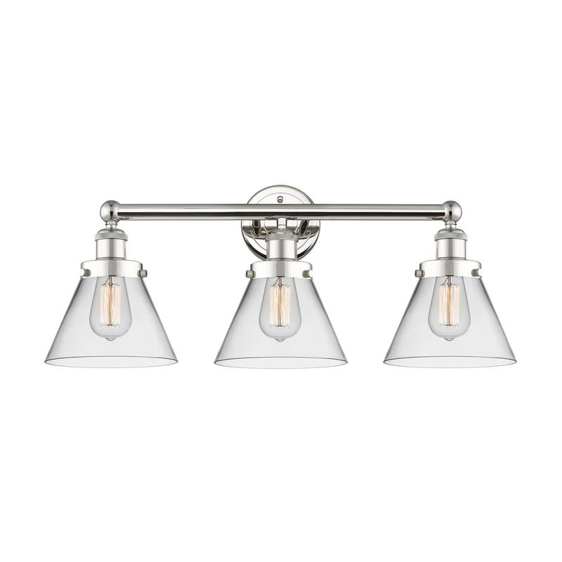 Innovations Lighting 616-3W-12-26 Cone Vanity Cone 3 Light 26" Wide - Polished Nickel / Clear