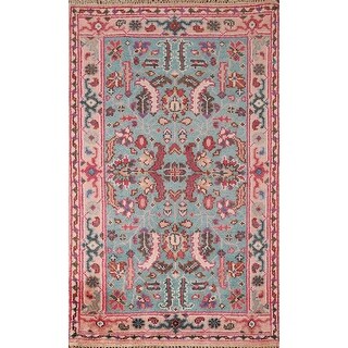 Turquoise Blue & Pink Oushak Indian Rug Hand-Knotted Wool Carpet - 3'0 ...