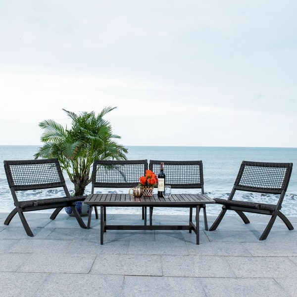 slide 2 of 50, SAFAVIEH Outdoor Blaze 5-Piece Acacia Wood Coffee Set. Black/Black