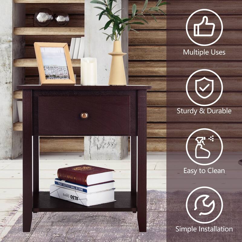 Costway End Table Nightstand Storage Display Furniture Drawer Shelf